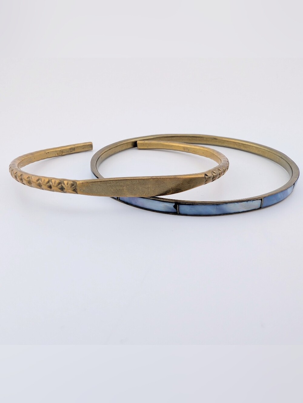 Jewelry Lot #84- Vintage Mother Of Pearl Brass Cuff & Bangle - Bracelets